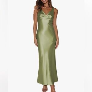 Elegant Green Satin Maxi Dress